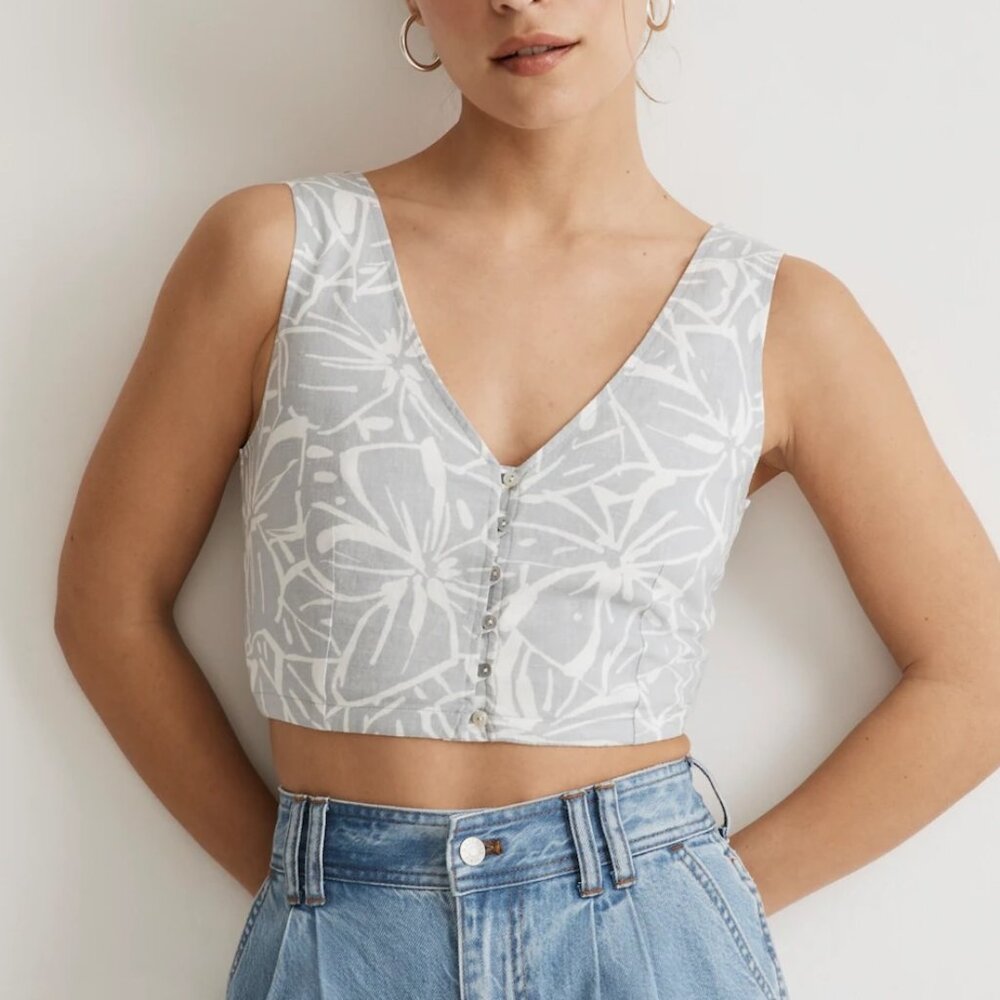 NWOT! MADEWELL linen blend gwen crop vest top in abstract flora US0